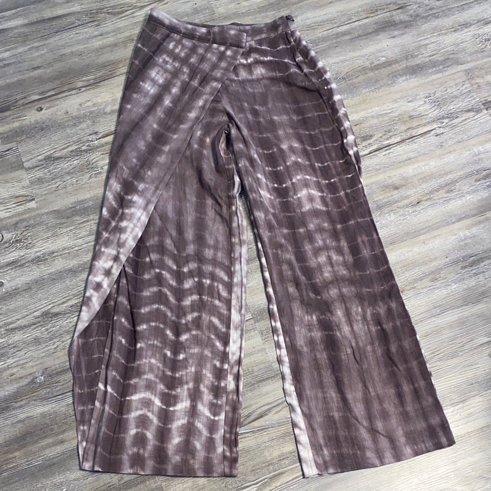 NWOT ZARA BoHo Tie Dye Wide Leg Linen Side Wrap Pants XS